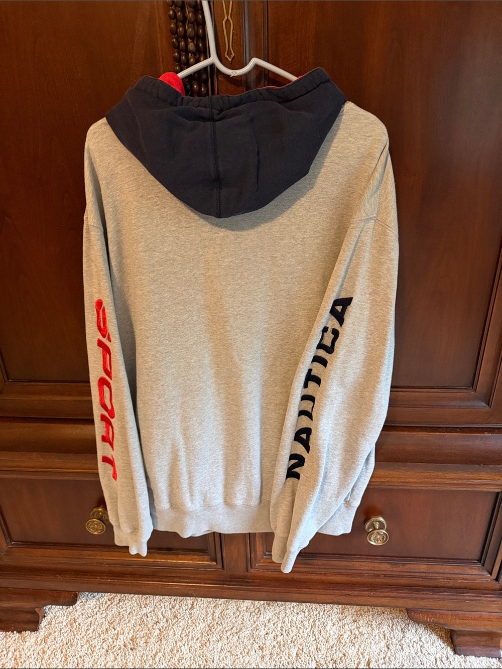 Nautica Gray Sweatshirt with Navy Hood and Red SPORT Sleeve